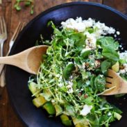 Green Goddess Detox Salad - avocado, almonds, spinach, pea shoots, and healthy homemade Green Goddess dressing. Healthy + yummy. | pinchofyum.com