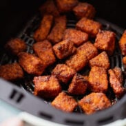 Air fryer salmon in an air fryer.