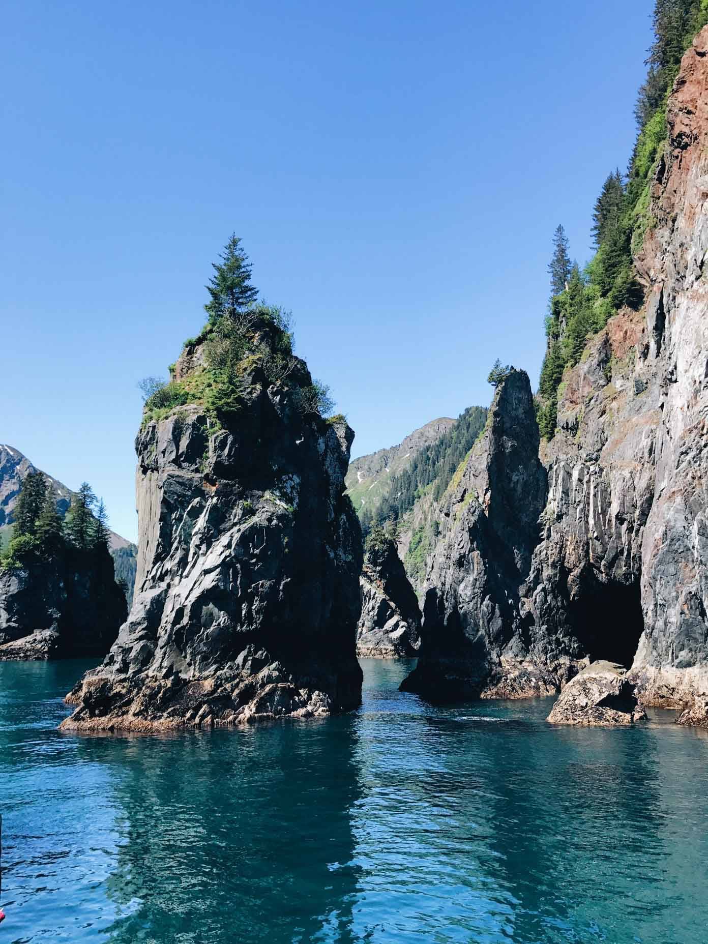 Water and cliffs.