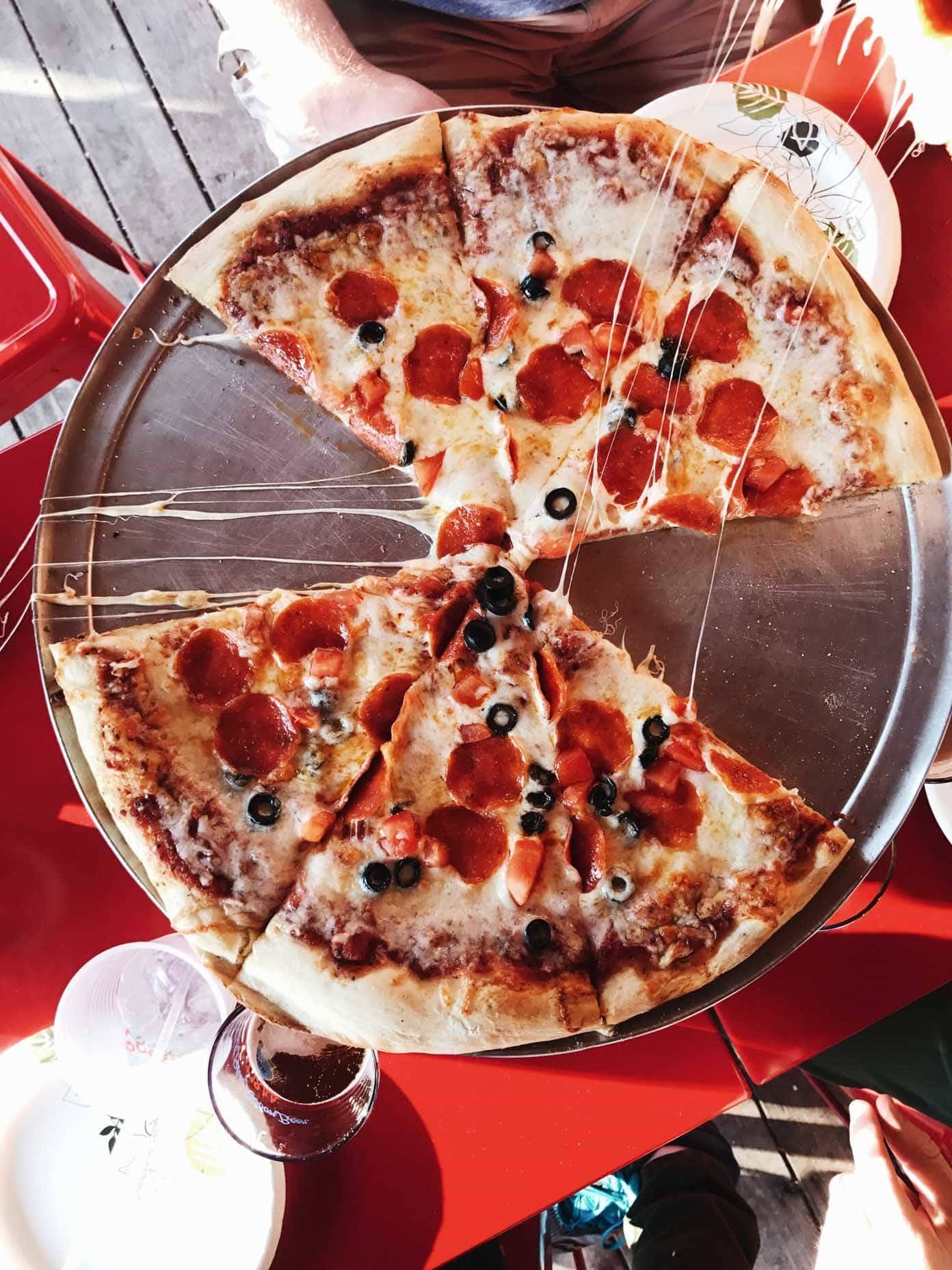 Pizza on a pan.