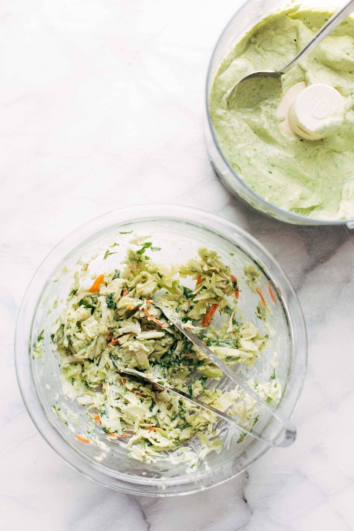 Avocado crema with slaw.