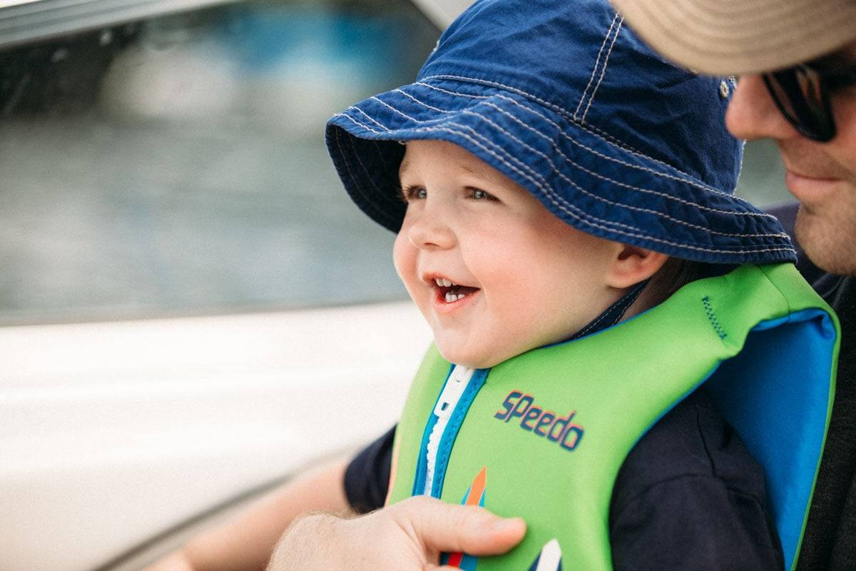 Little boy with hat on.