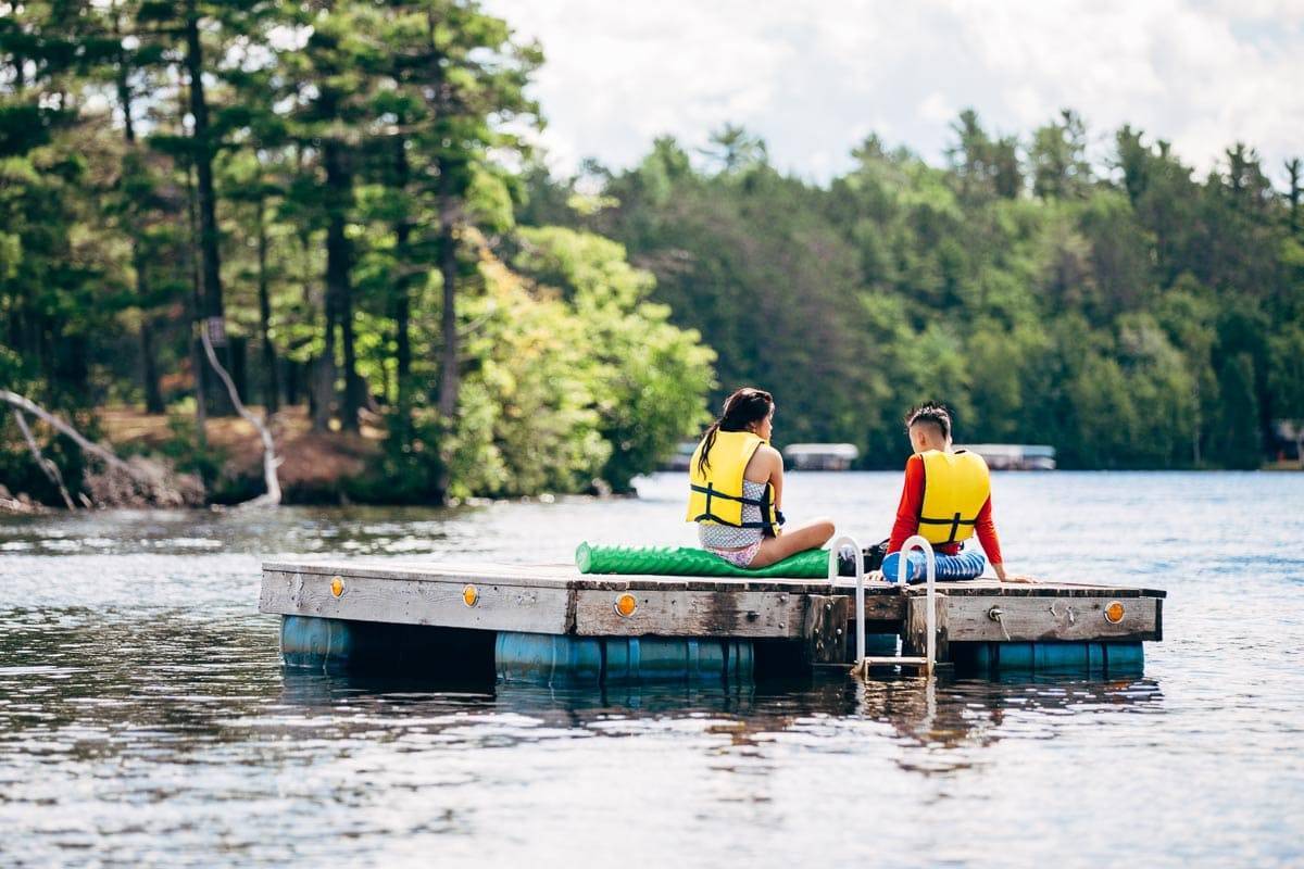 People on a floating dock.