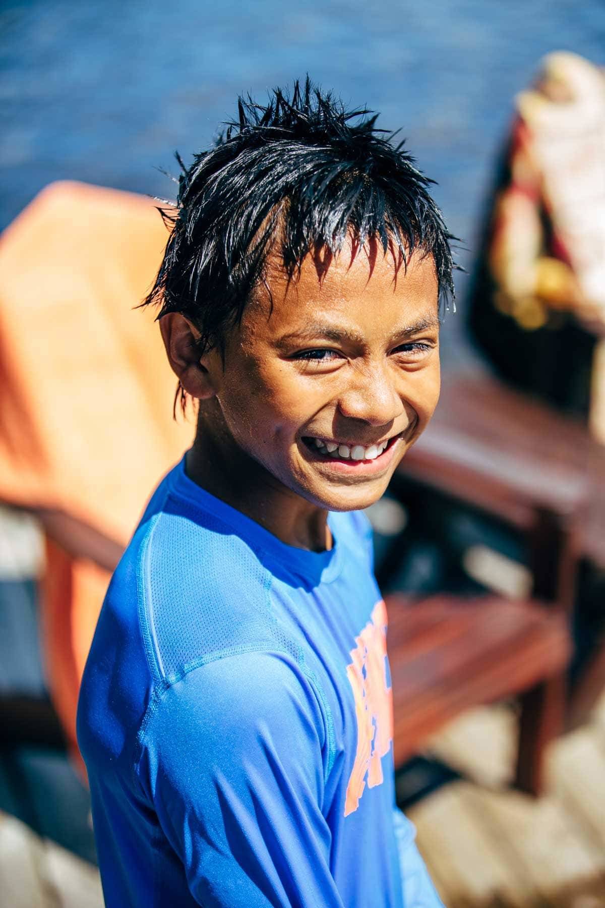 Boy with wet hair.