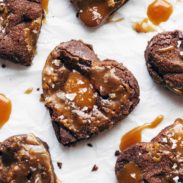 Heart-shaped Salted Caramel Brownies.