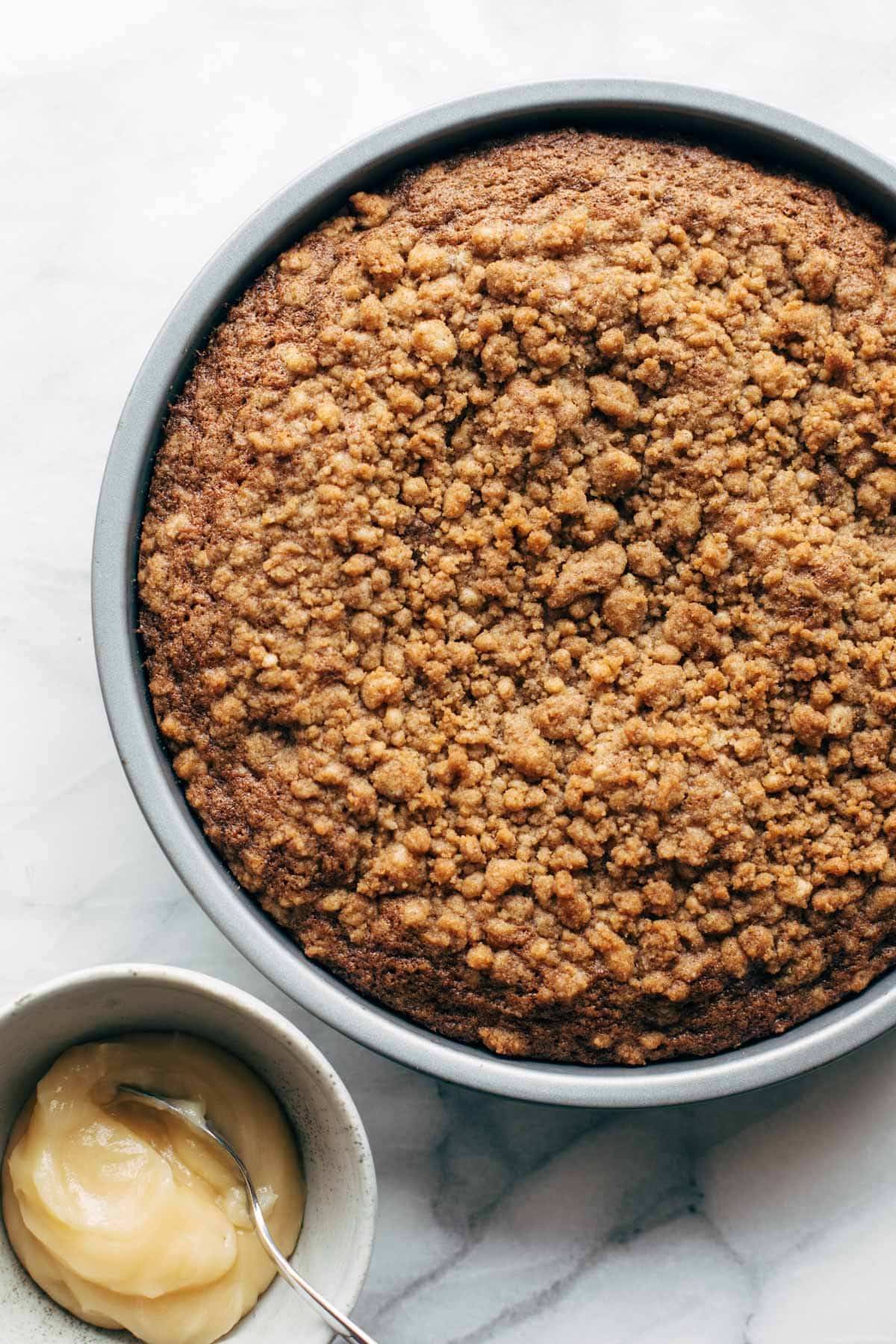 Carrot cake coffee cake baked in pan.