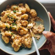 Cauliflower orange gnocchi in a bowl.