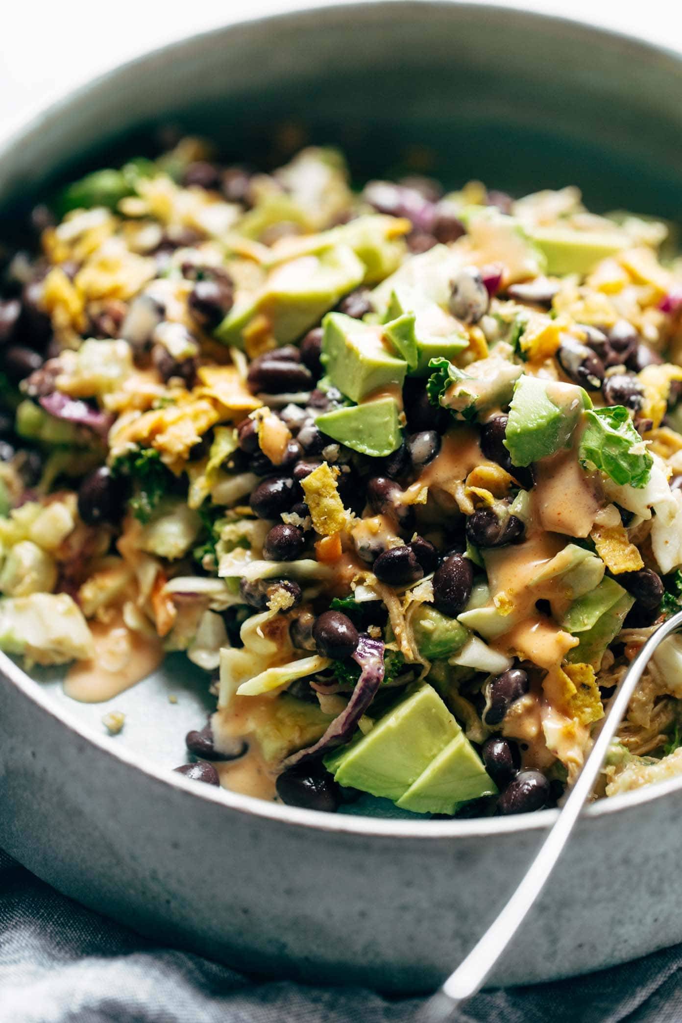 Cheater's Power Salad in a bowl with a fork.