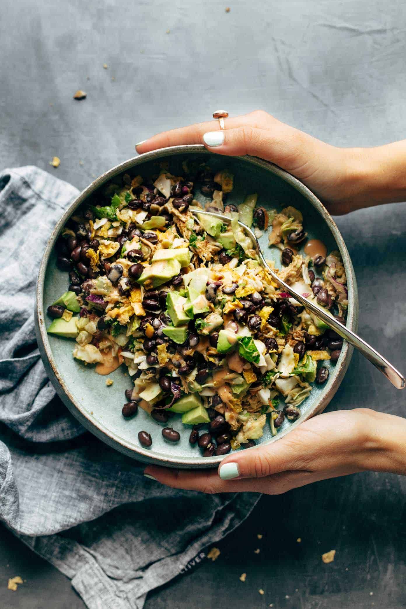 Cheater's Power Salad in a bowl with a fork.