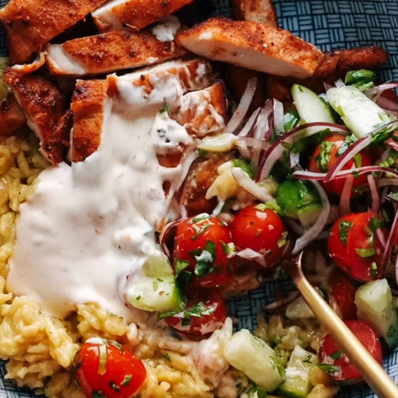 A picture of Banza Chicken Bowls with Calabrian Chili Sauce