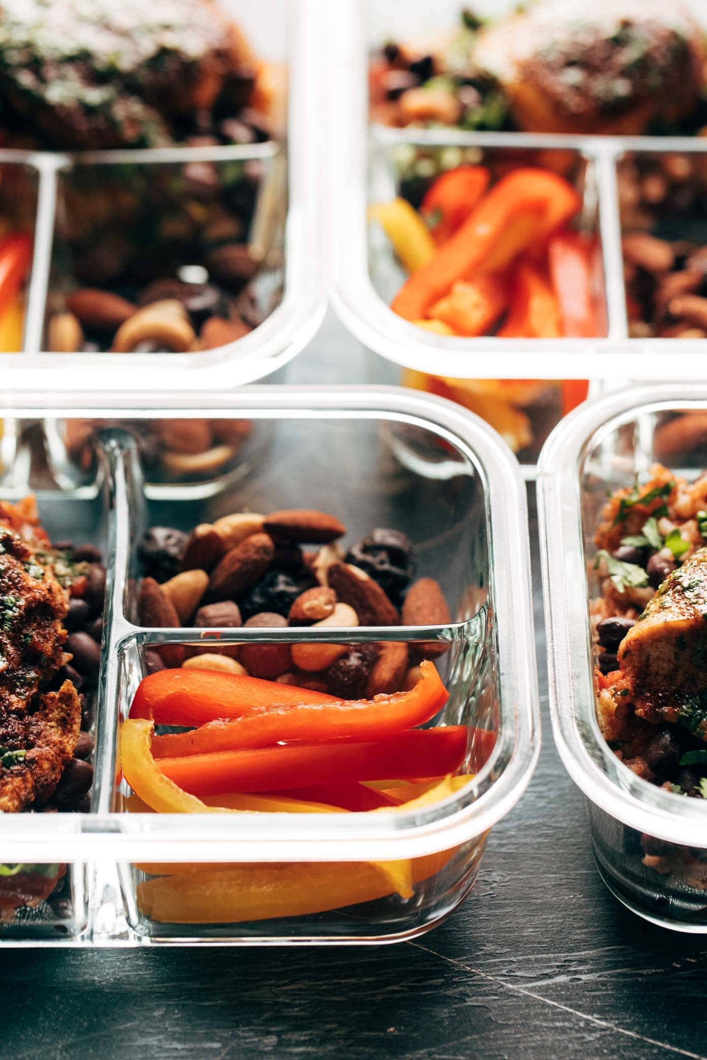 Chicken Meal Prep in Containers with Peppers