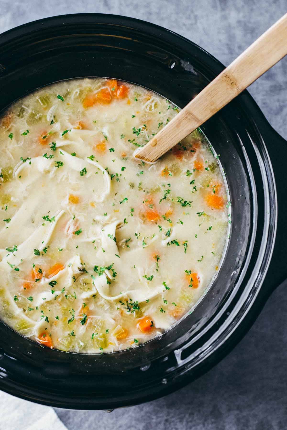 Soup in a crockpot.