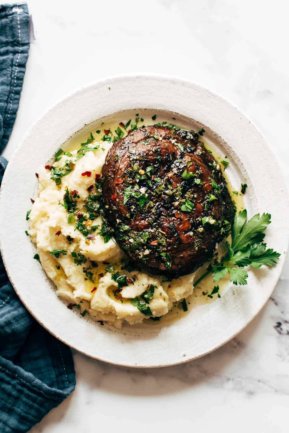 Grilled portobello on goat cheese mashed potatoes.