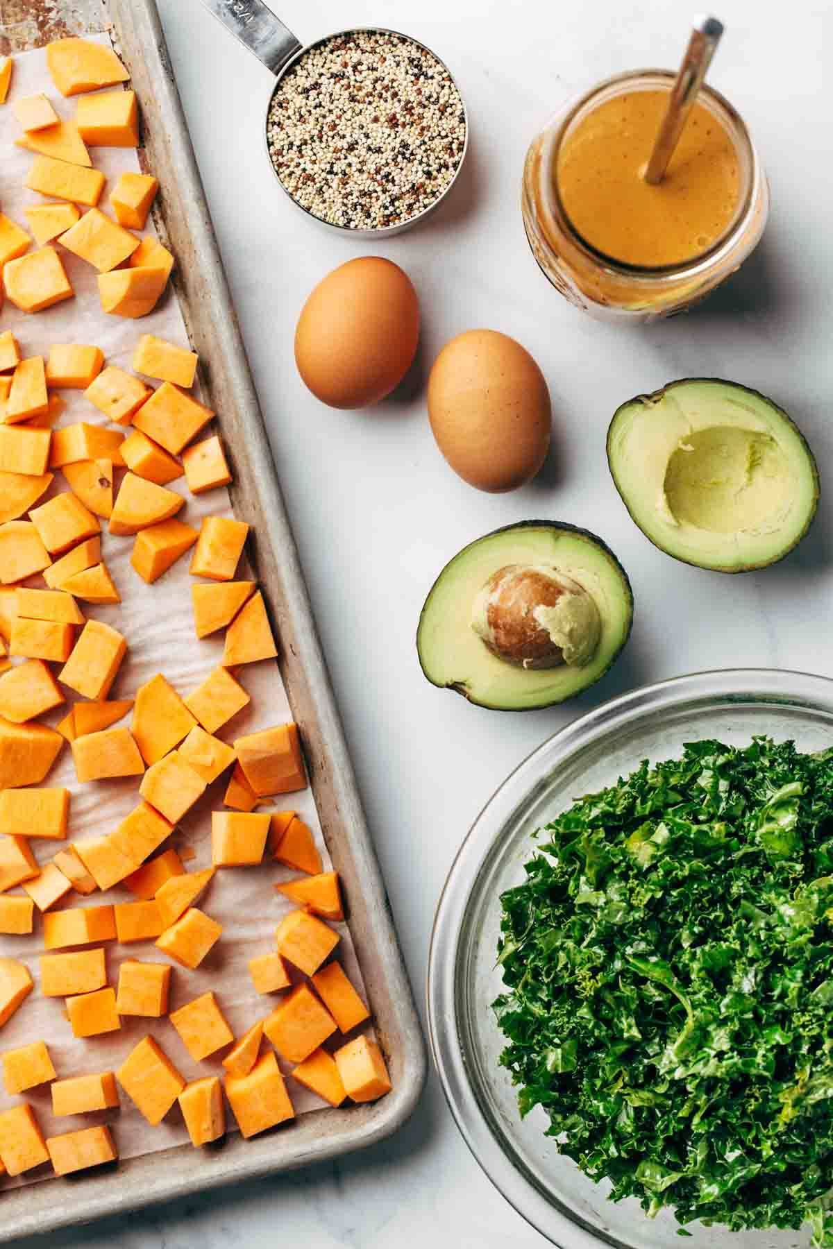 Ingredients for chipotle tahini bowls.