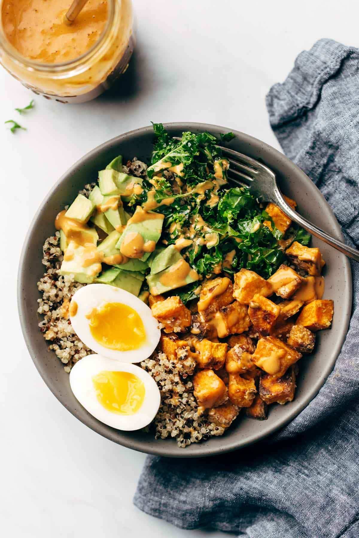 Chipotle tahini bowl with egg.