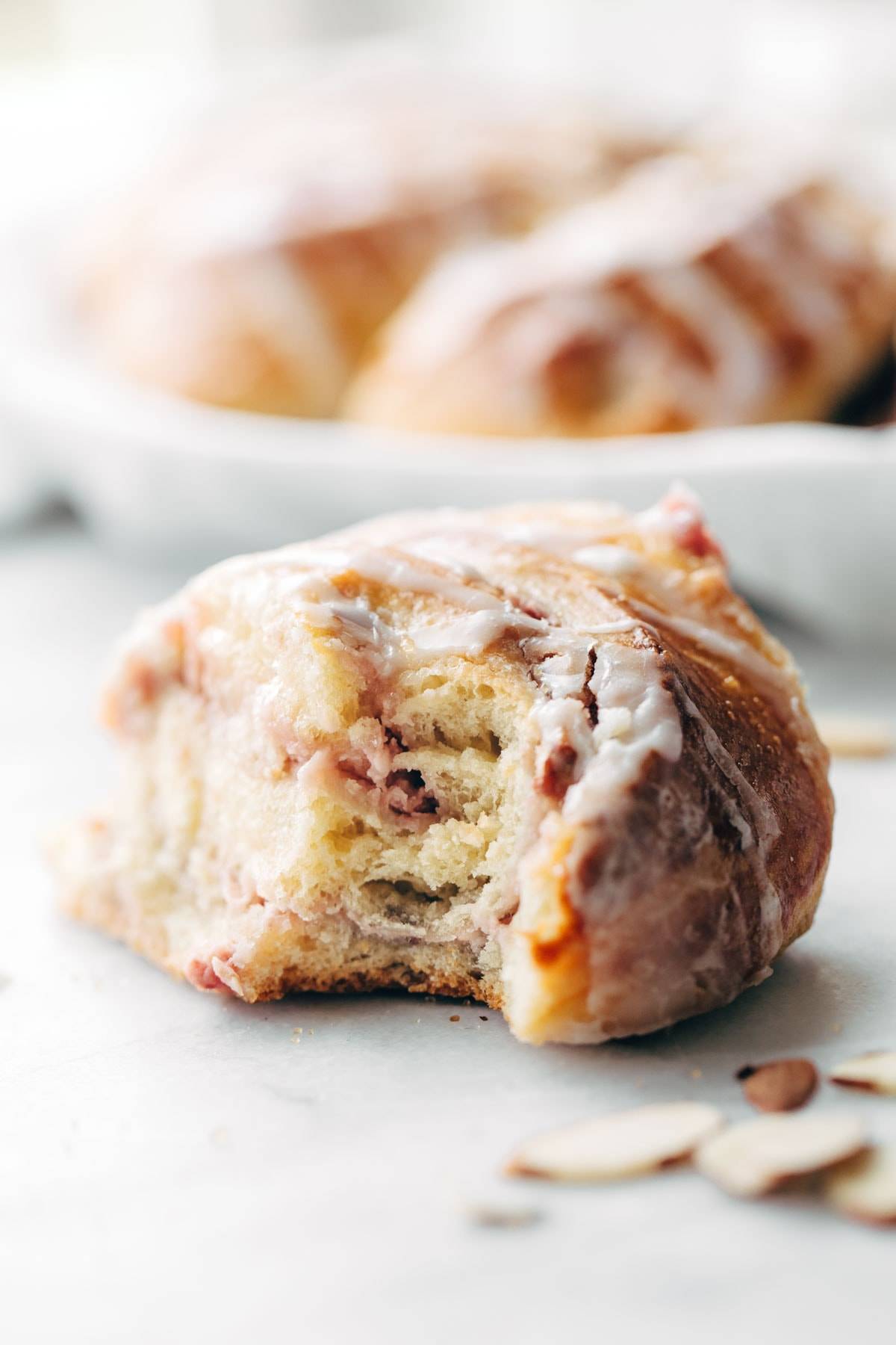 Christmas Tea Ring filled with Raspberry Cream Cheese Filling - the most beautiful Scandinavian-inspired recipe for holiday brunch! | pinchofyum.com