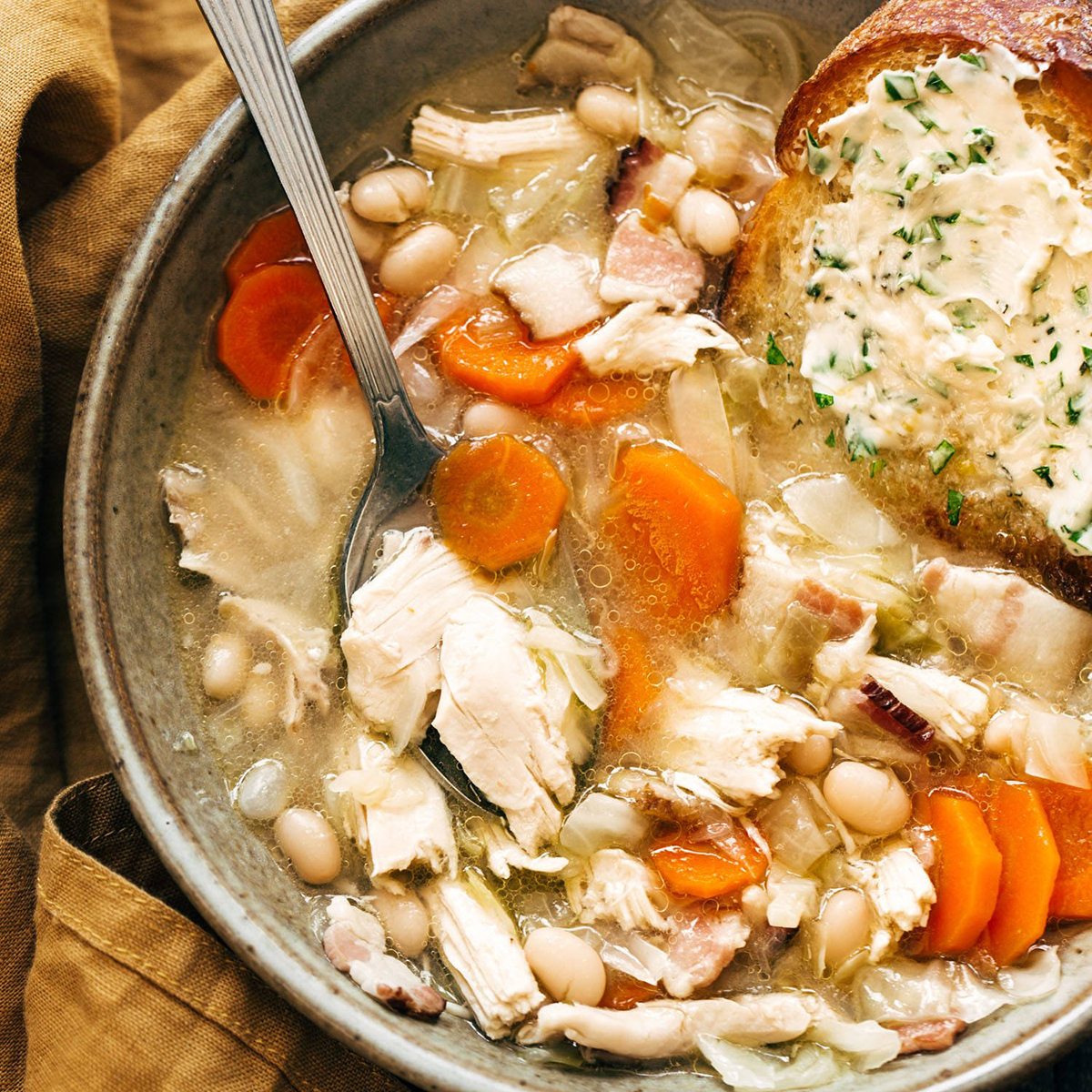 Country chicken stew in a bowl.