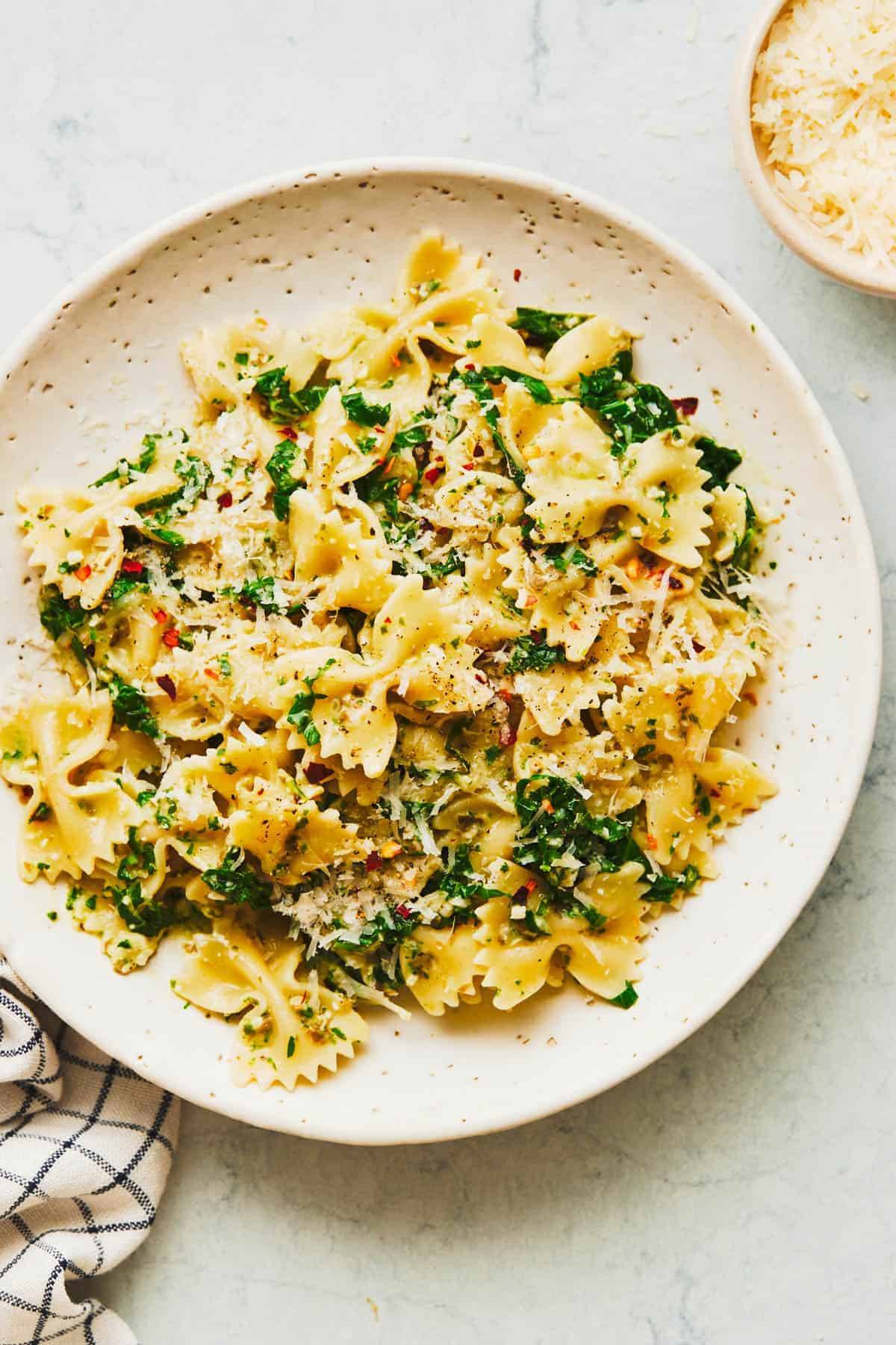 Creamy Kale Pasta in a bowl.