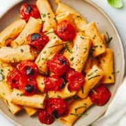 Red pepper pasta in a bowl