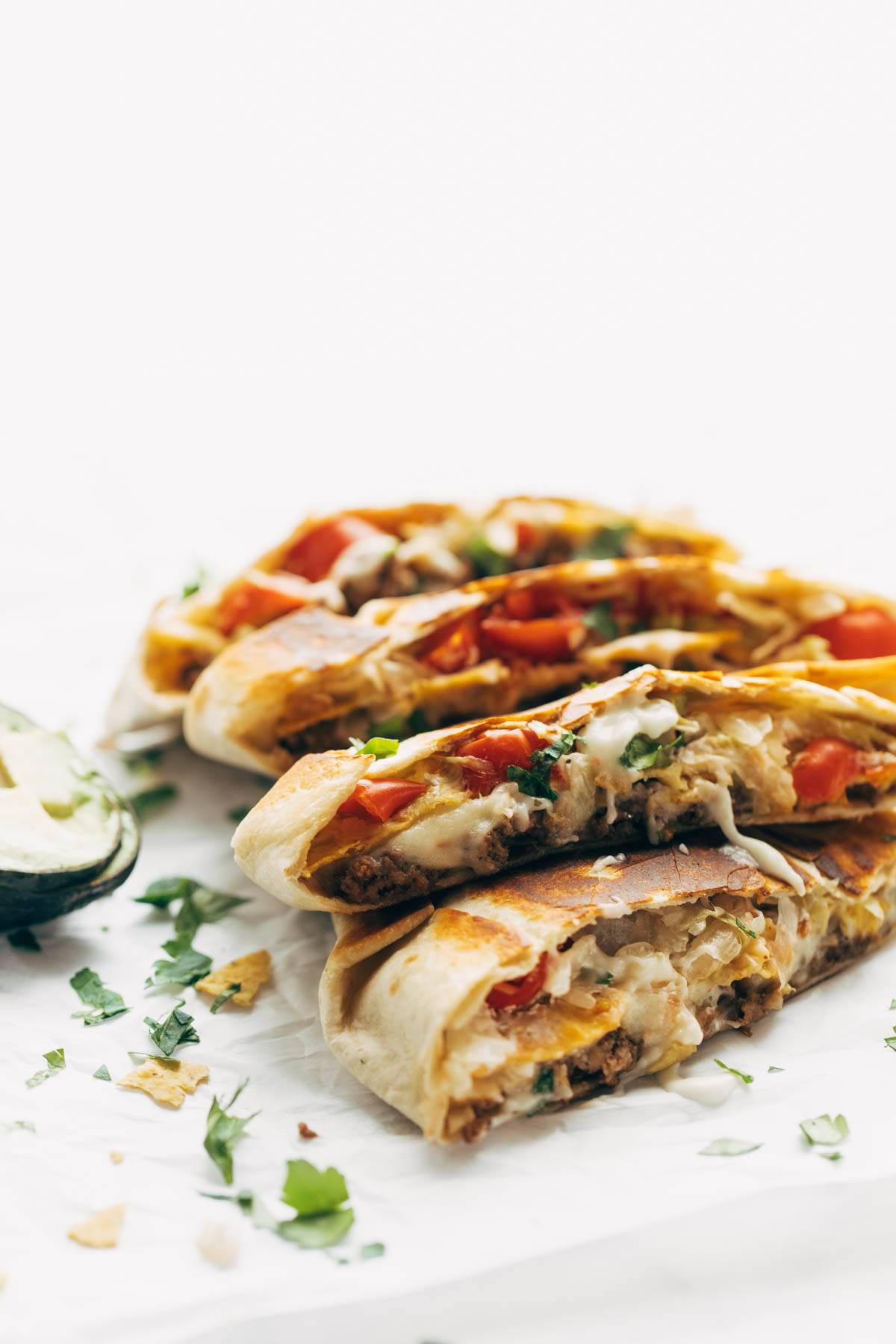 Crunchwrap Supremes stacked together.