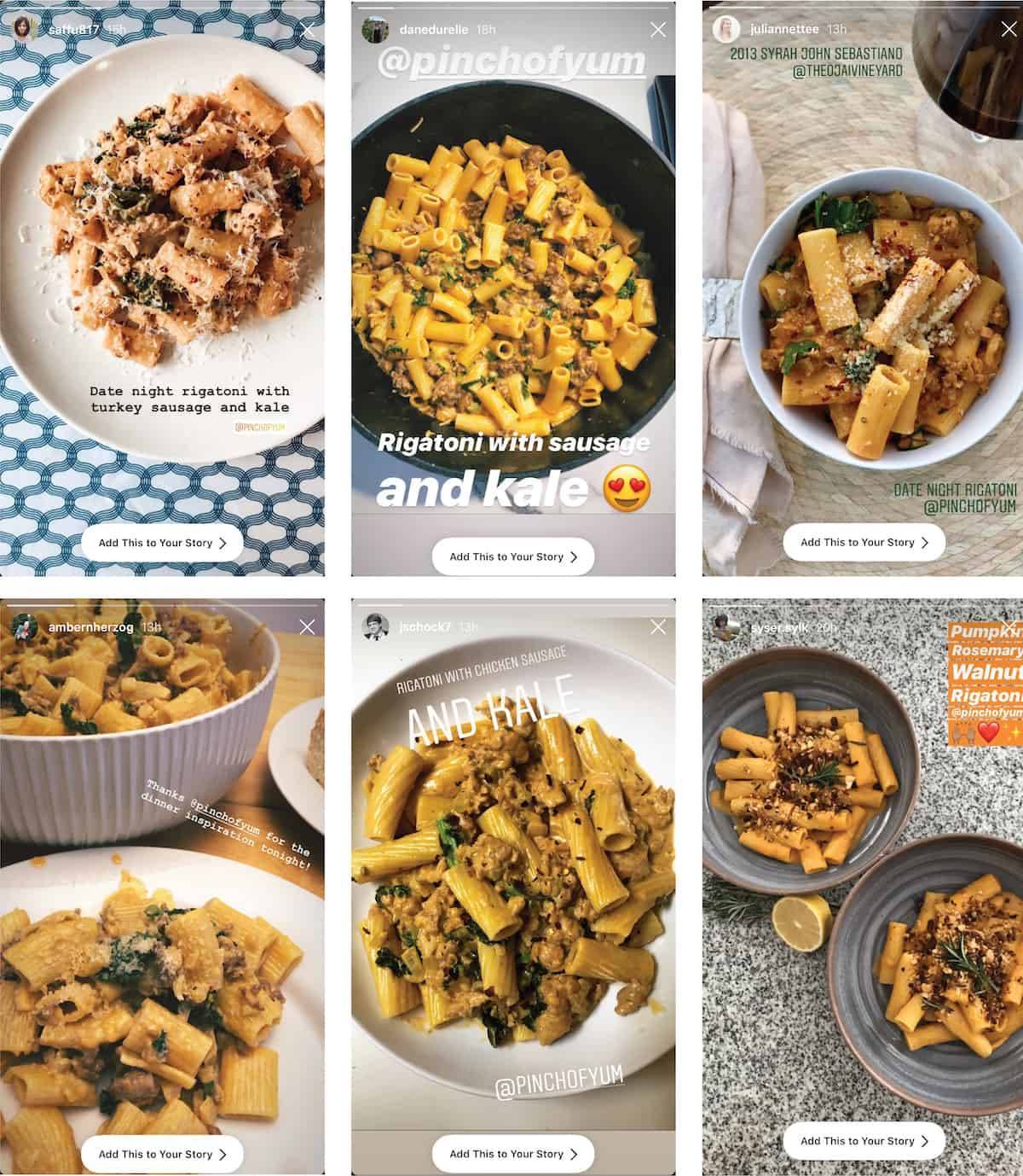 Instagram images of Date Night Rigatoni.