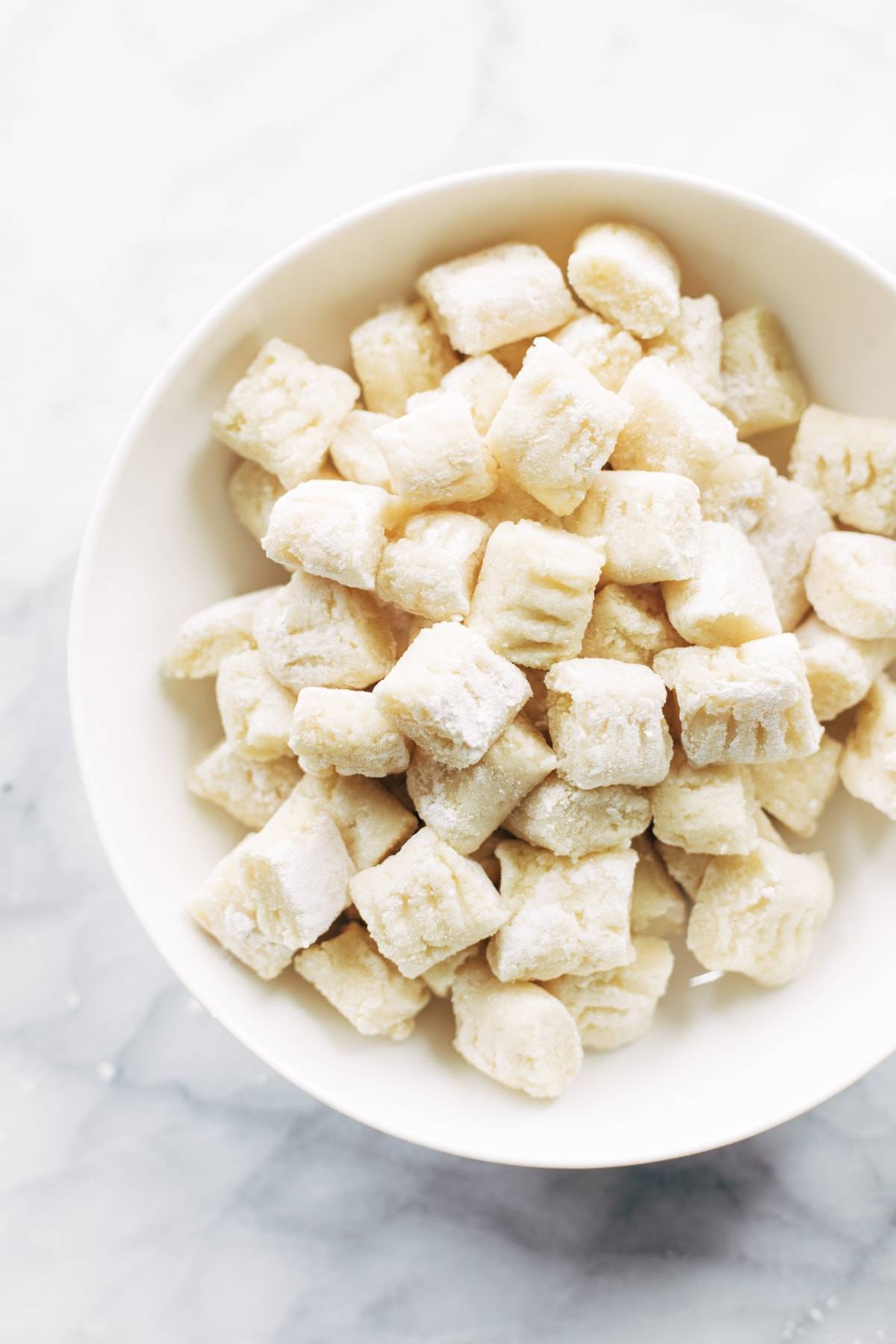 DeLallo gnocchi in a bowl before cooking.