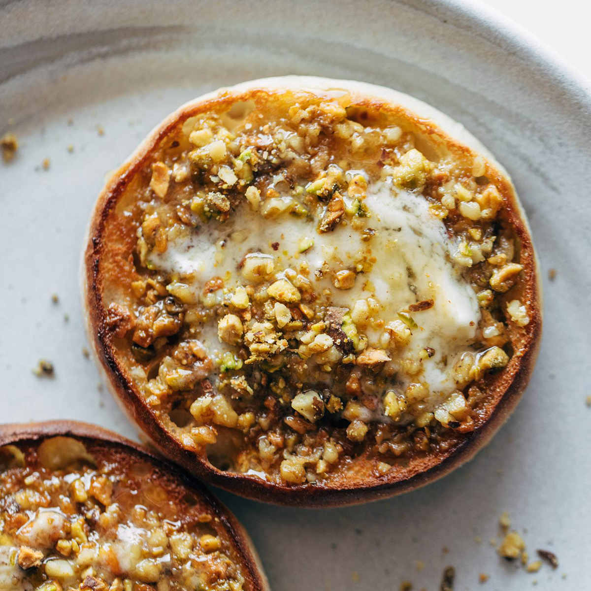 English muffin baklava on a plate.