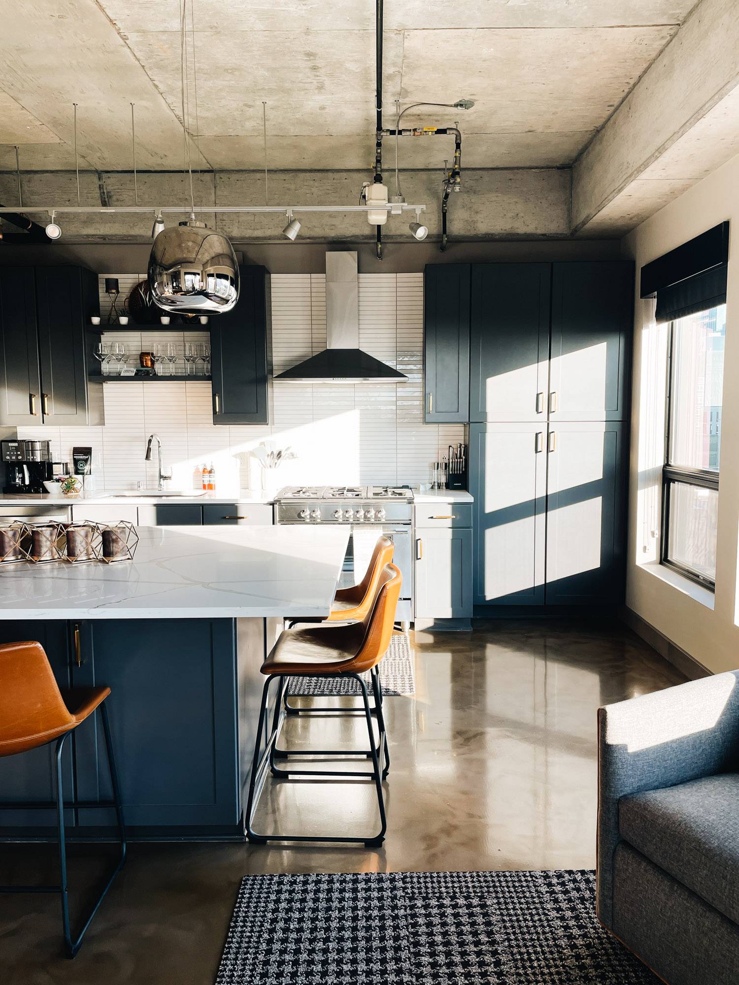 Kitchen with light coming in through big window