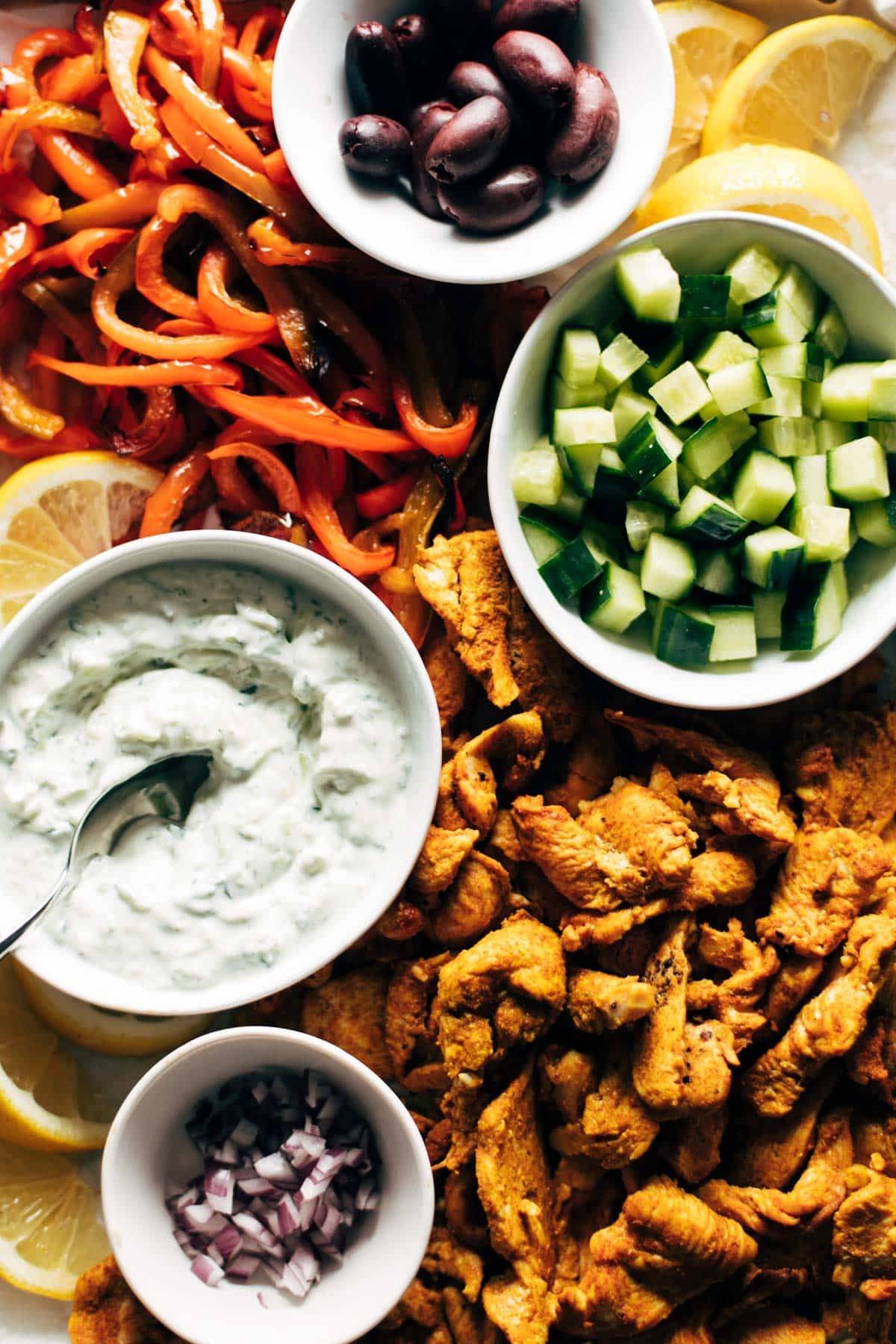 Sheet pan chicken pitas served on a sheet pan.