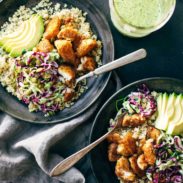 Fish taco bowls with slaw.