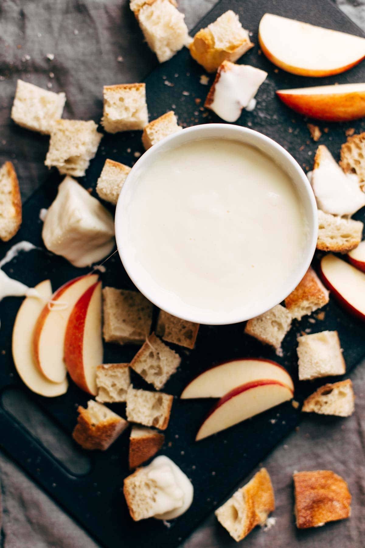 Cheese Fondue with apples and bread