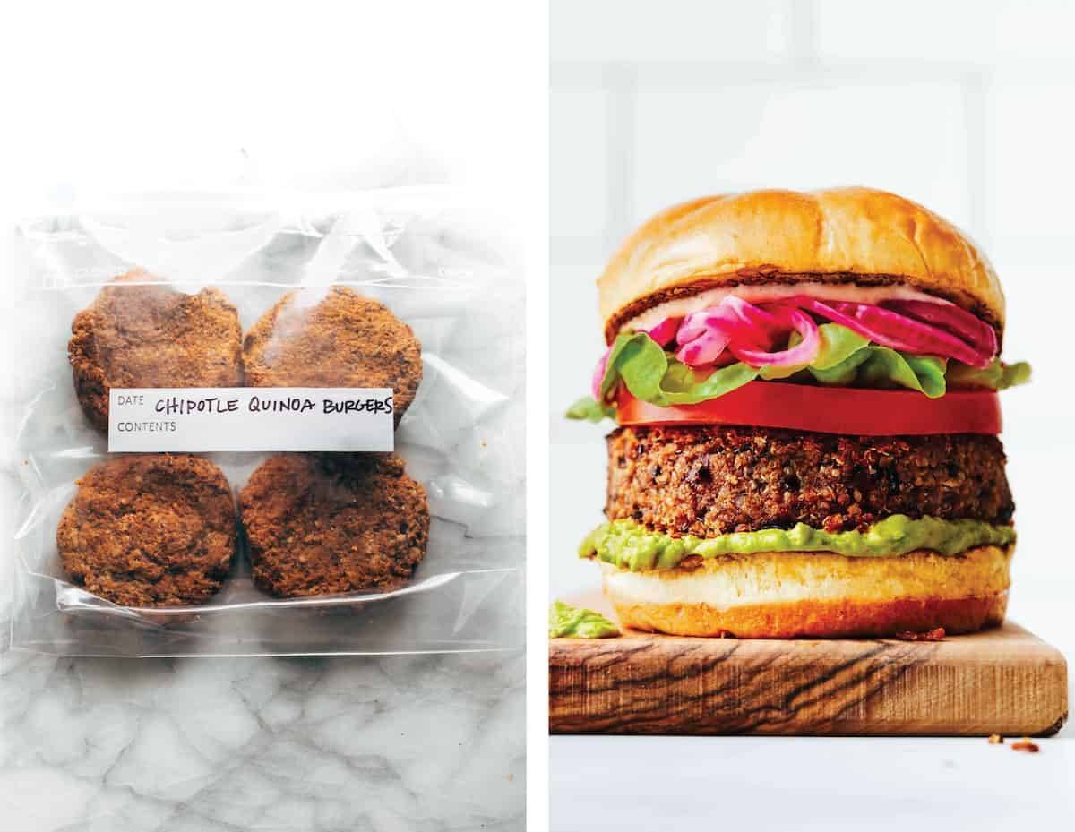 Chipotle quinoa burgers for freezer meals.