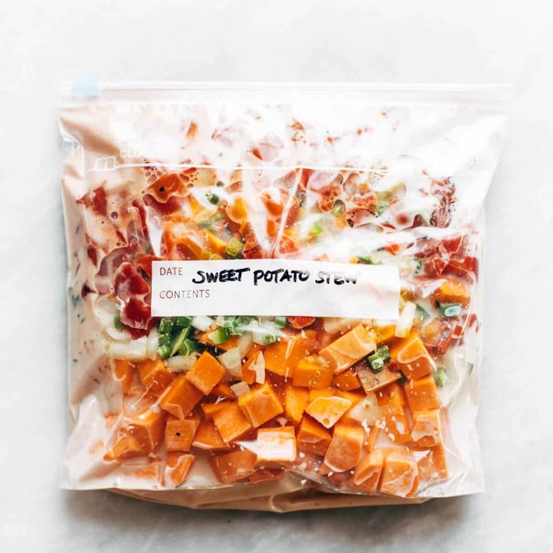 Spicy sweet potato peanut stew in a bag.