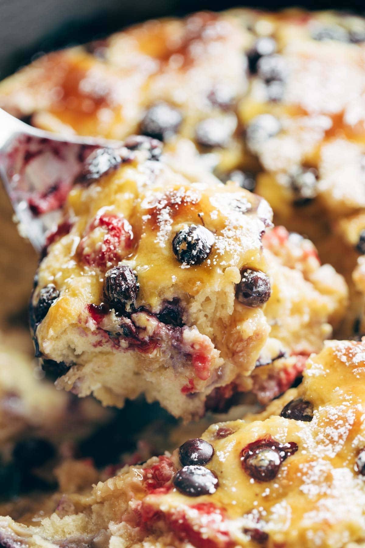 Close up french toast with berries.