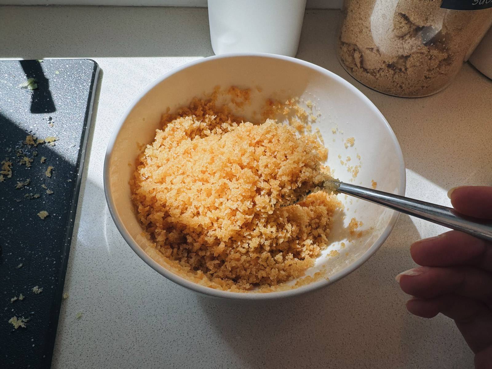 Crispy breadcrumbs in a bowl.