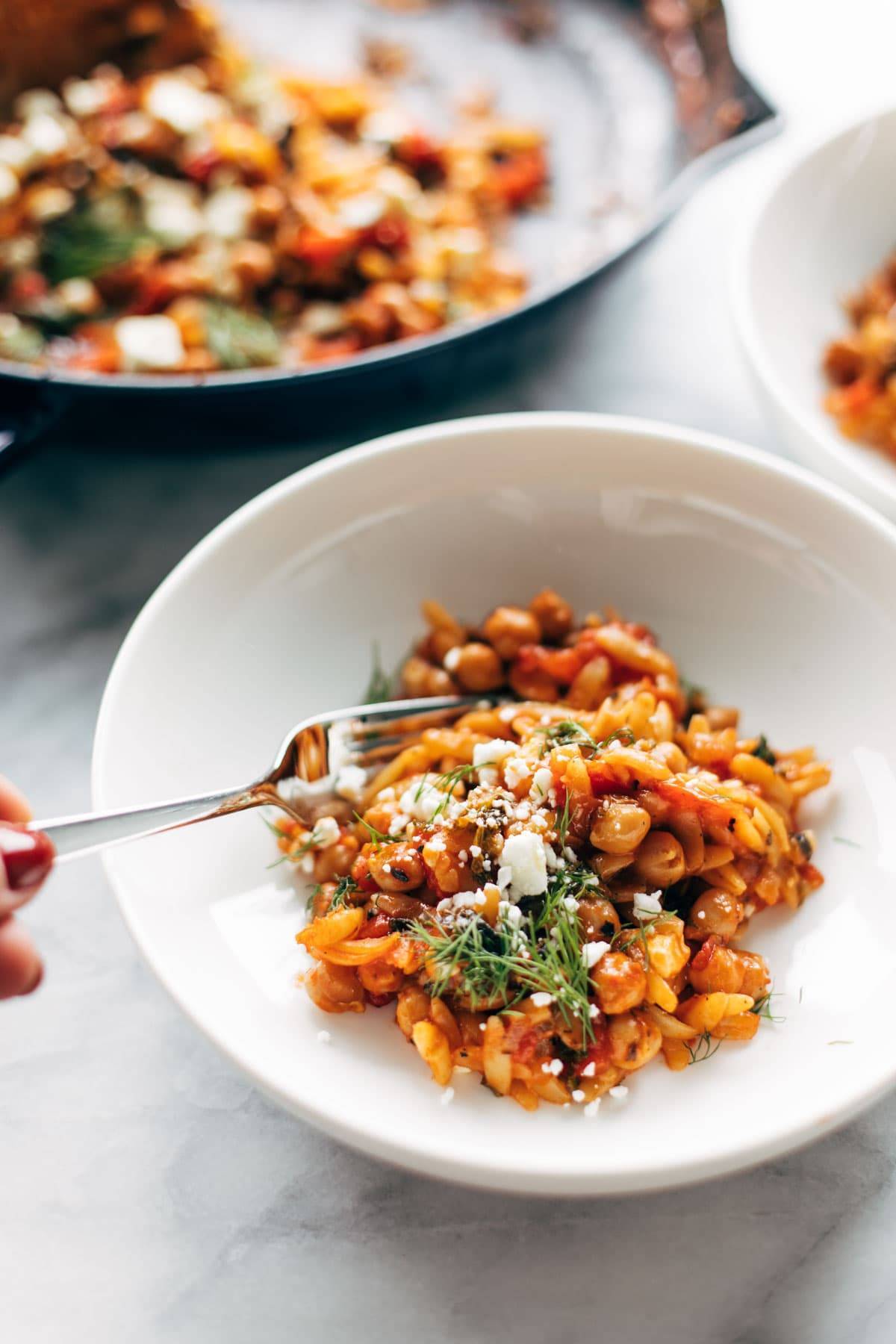 Greek Bake Orzo in a bowl.