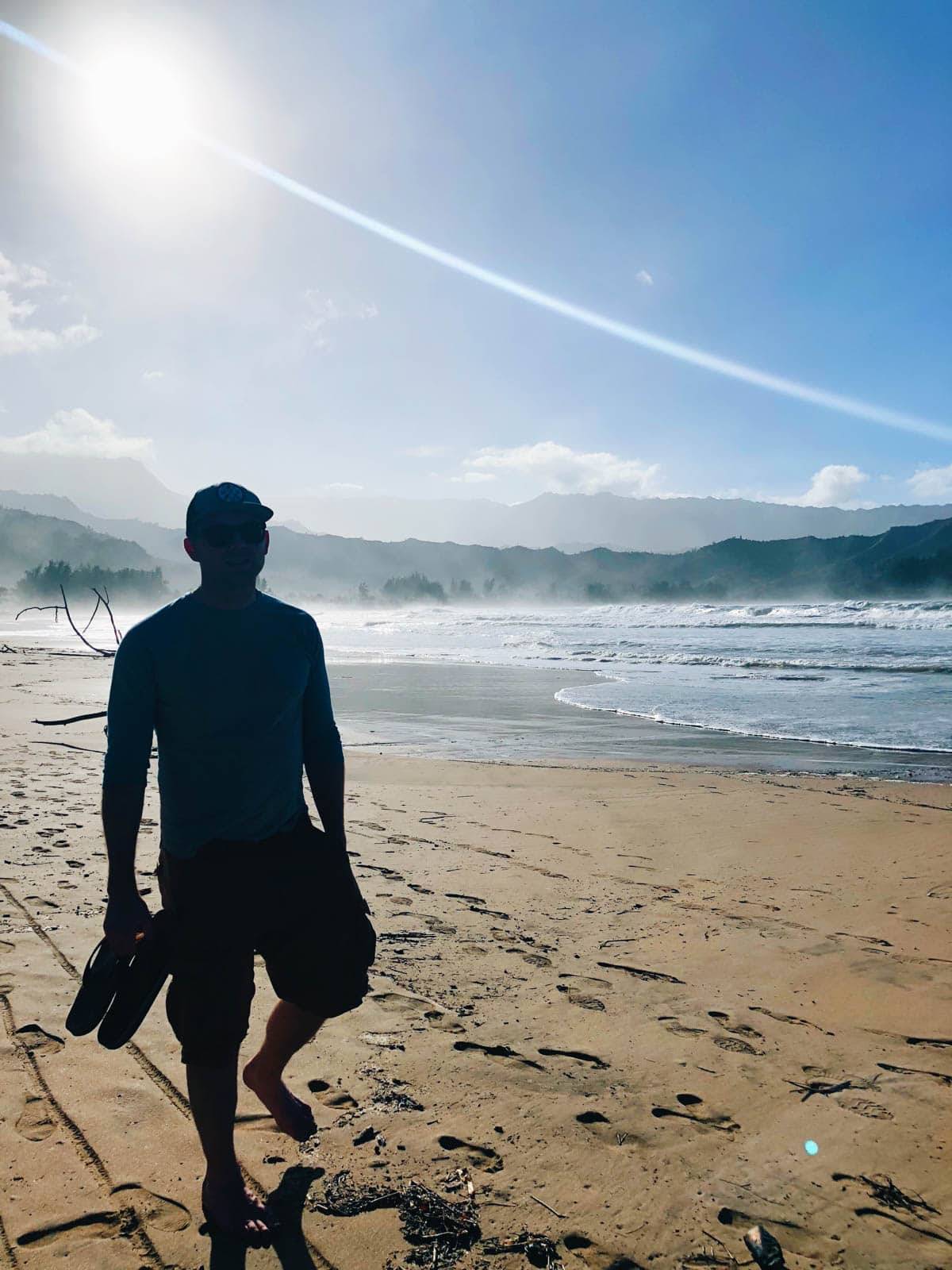 Man walking on the beach.