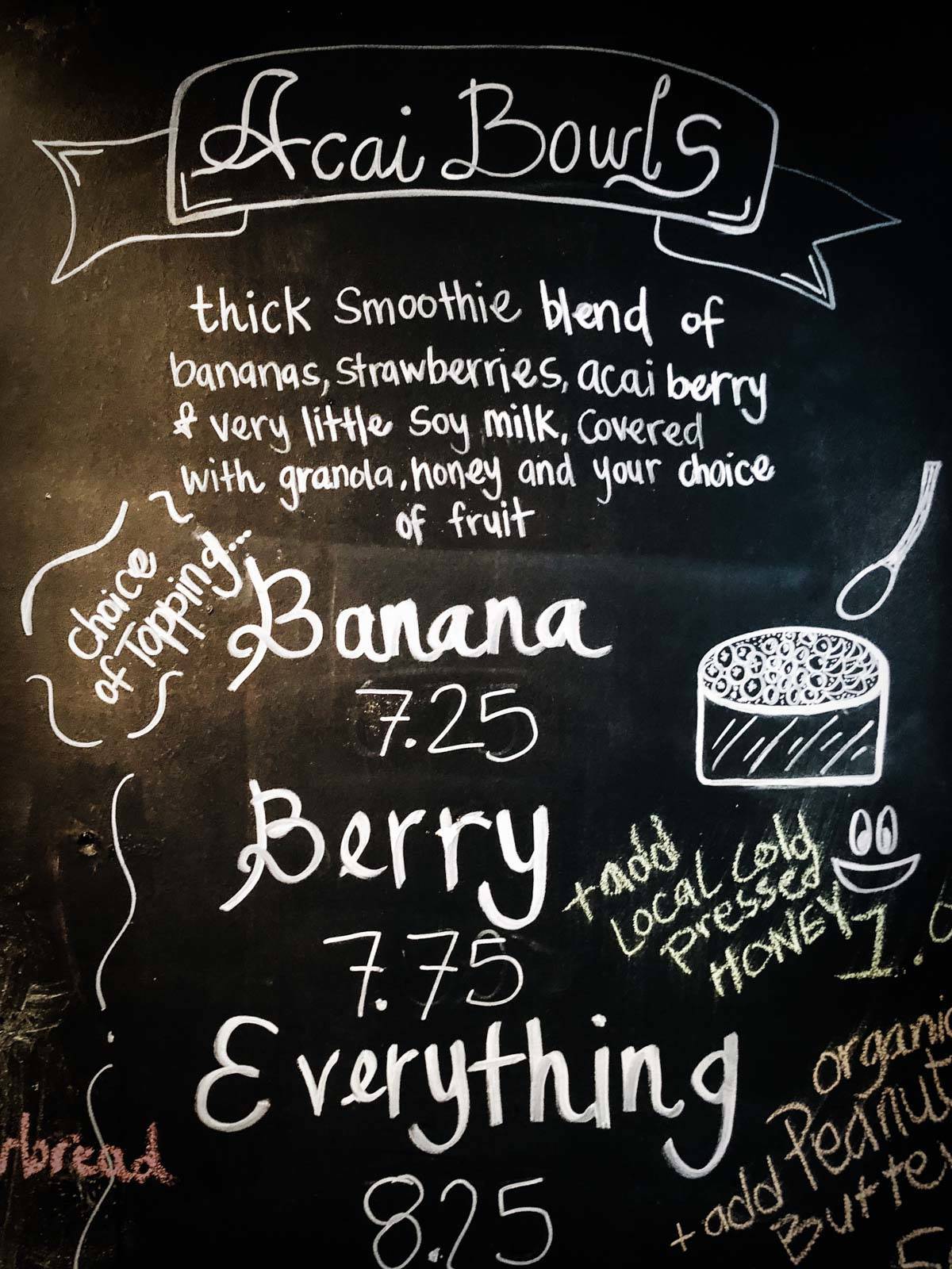 Chalkboard with menu.