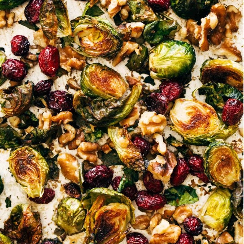 Brussels sprouts on a pan.