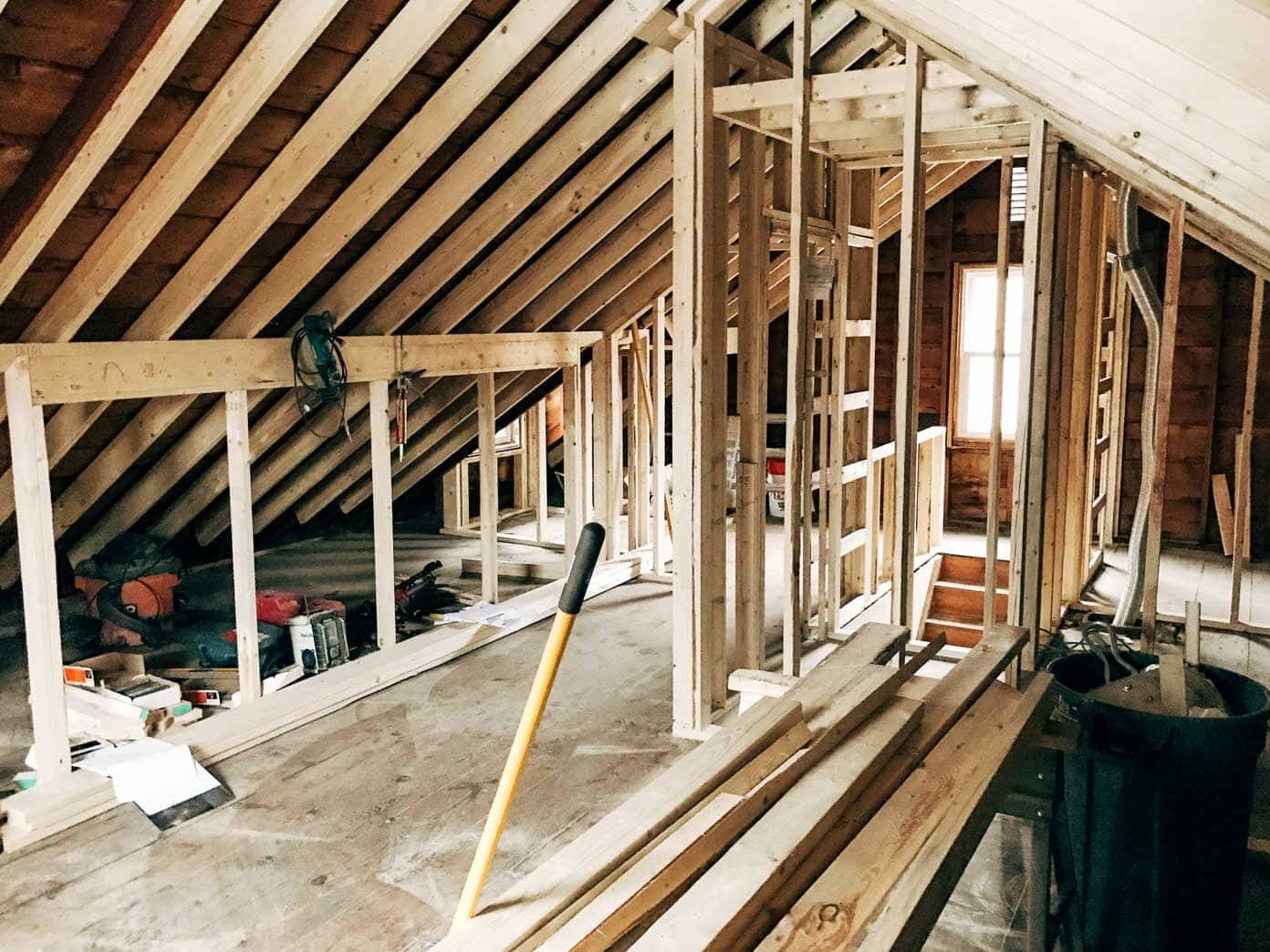 Construction work in an attic.