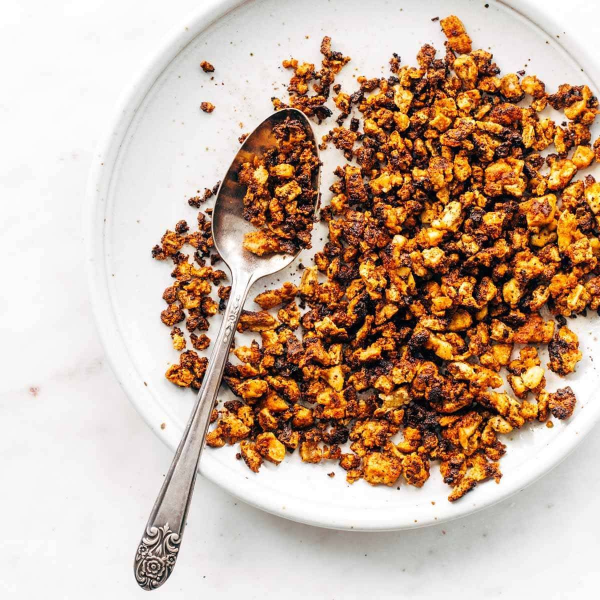 Scrambled tofu on a plate.