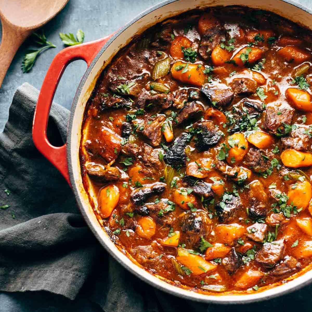 Beef Stew in a dutch oven.