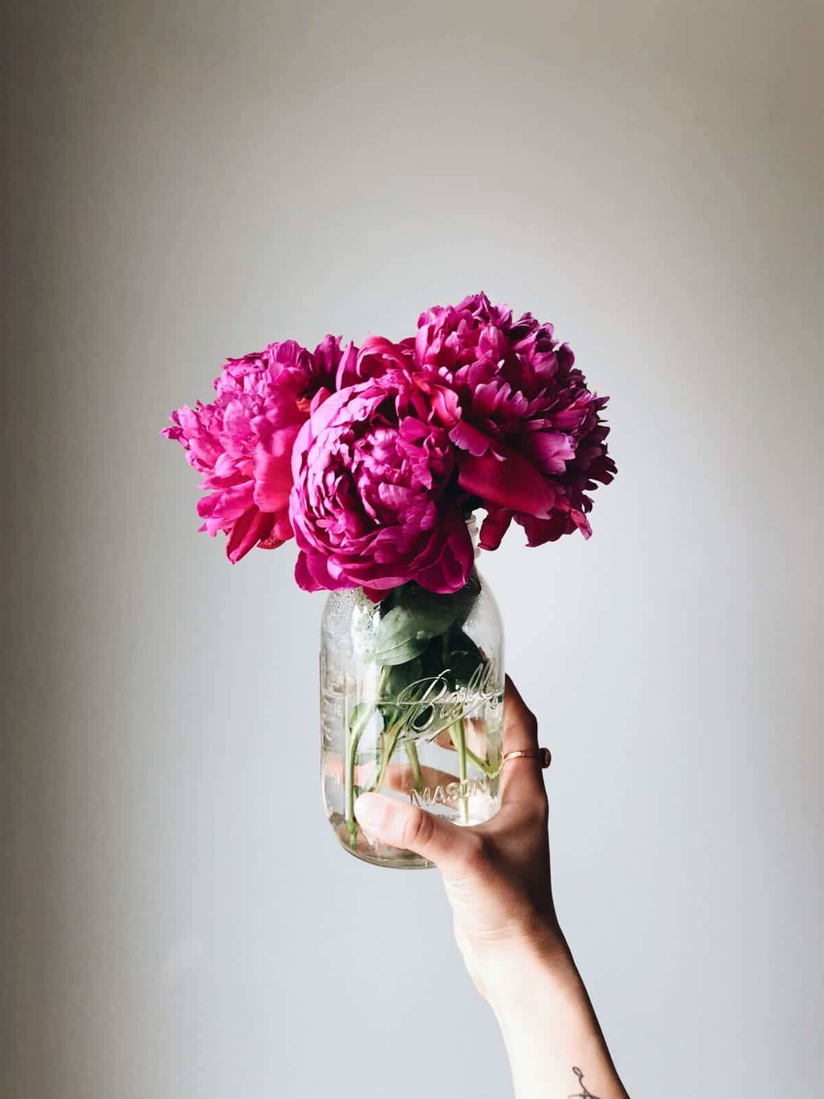 Pink peonies in a jar.