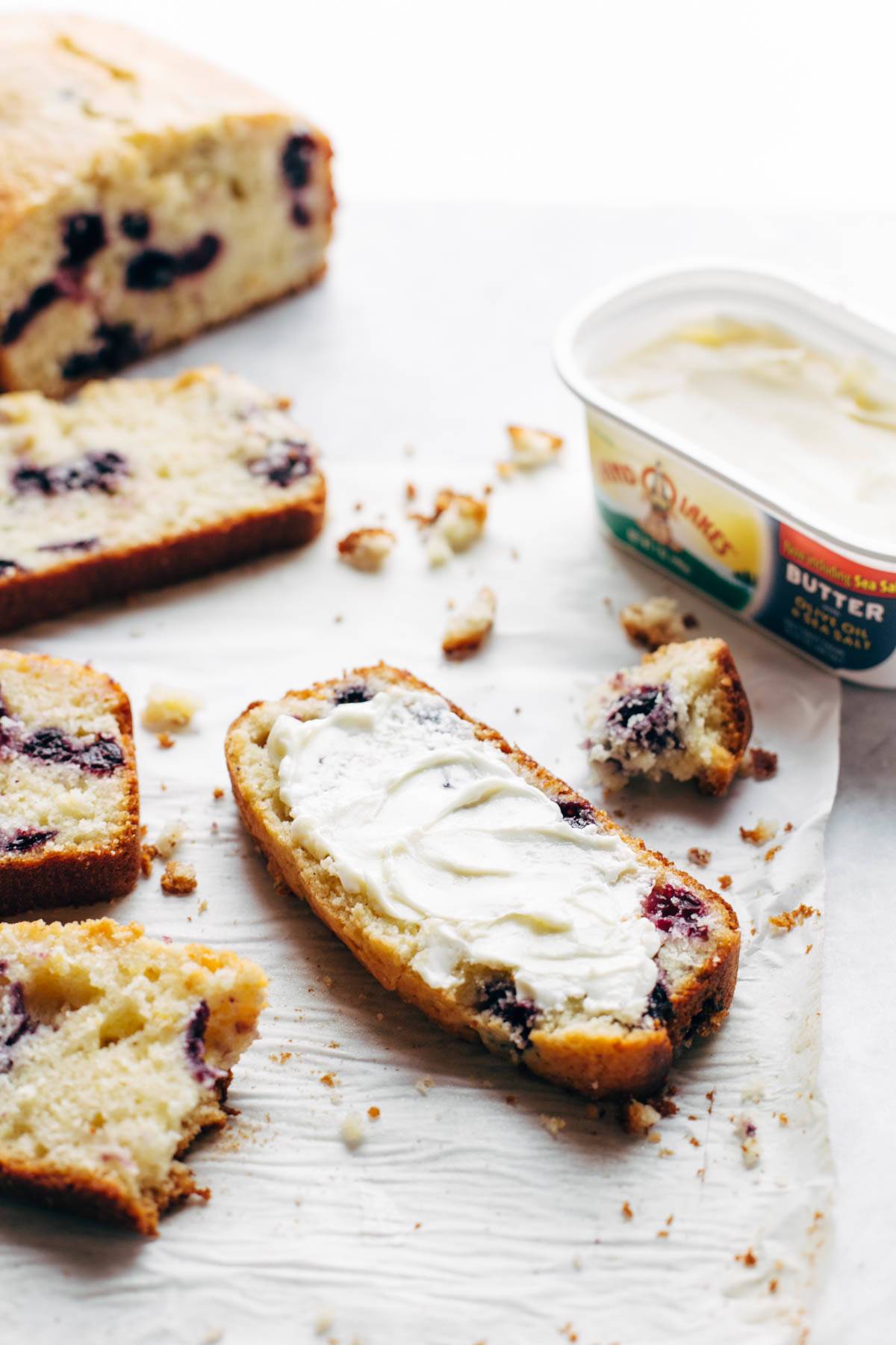 Blueberry Lemon Bread with butter.