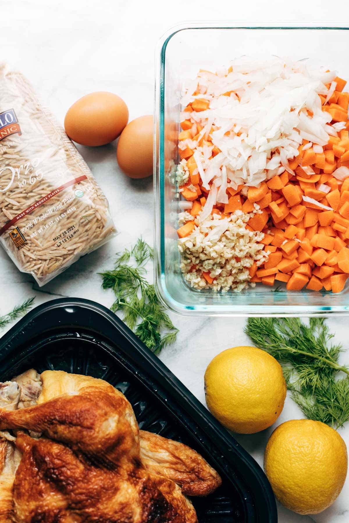 Ingredients for lemon chicken soup.