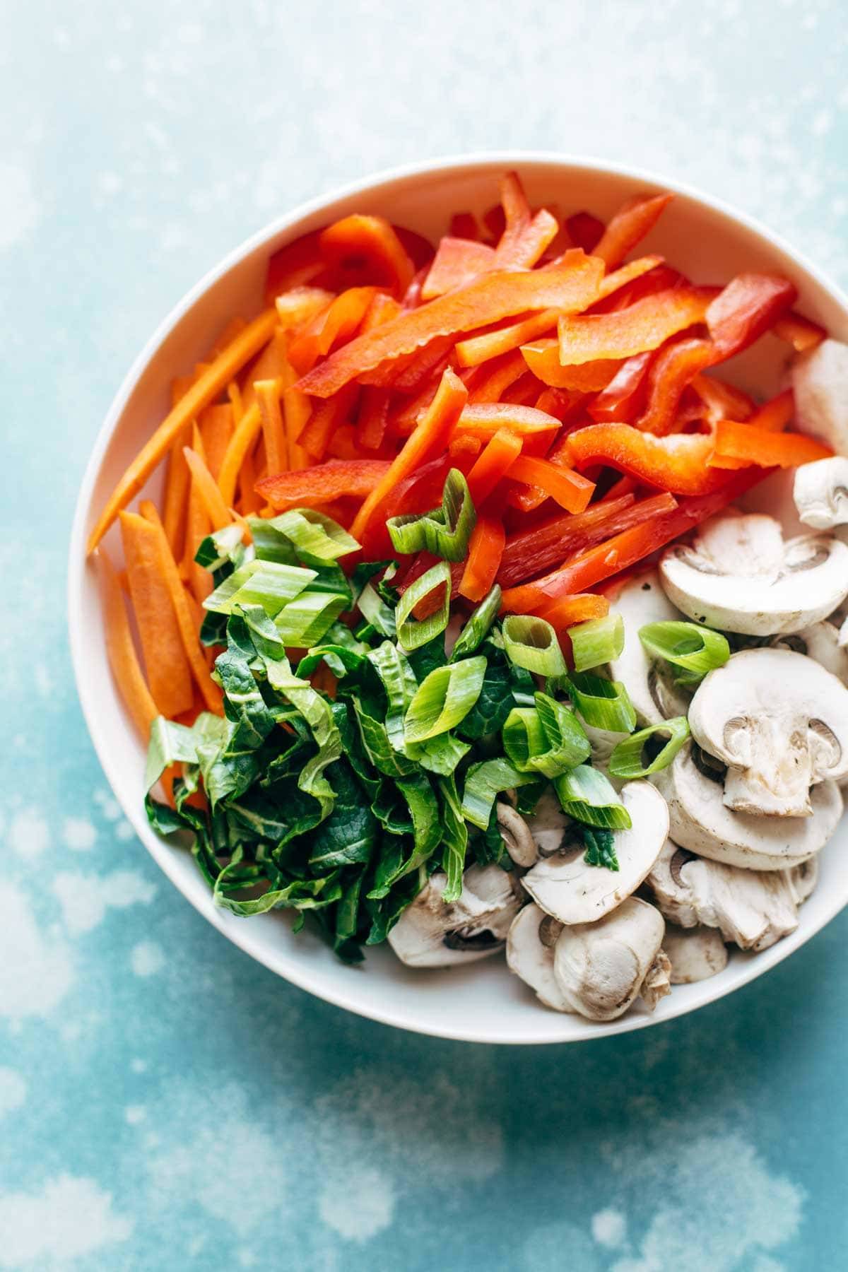 Chopped veggies in a bowl.