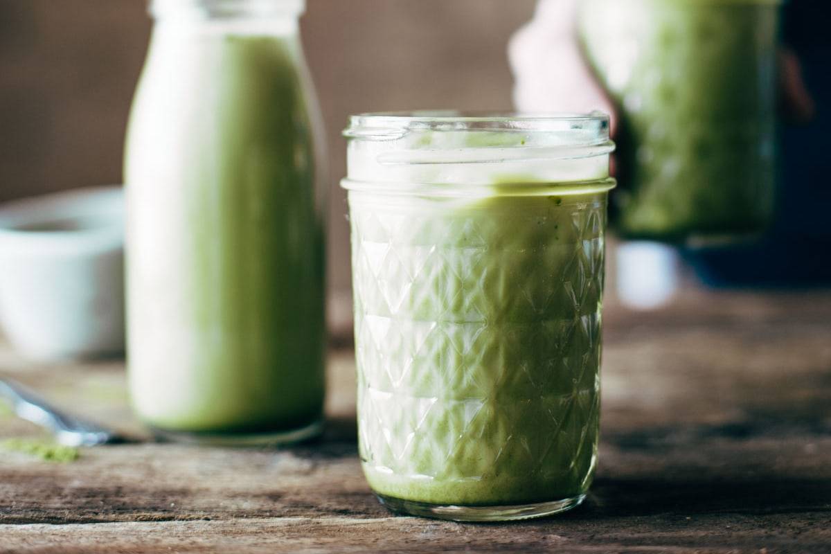 Matcha Latte in jars.