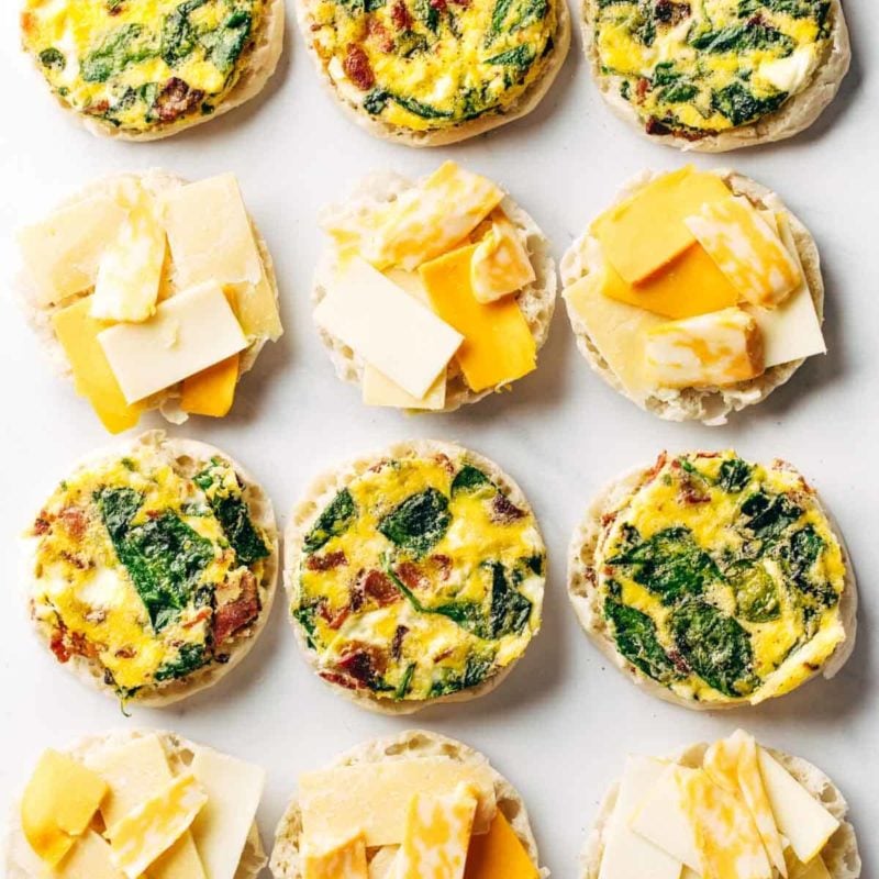 Breakfast sandwiches being prepped.