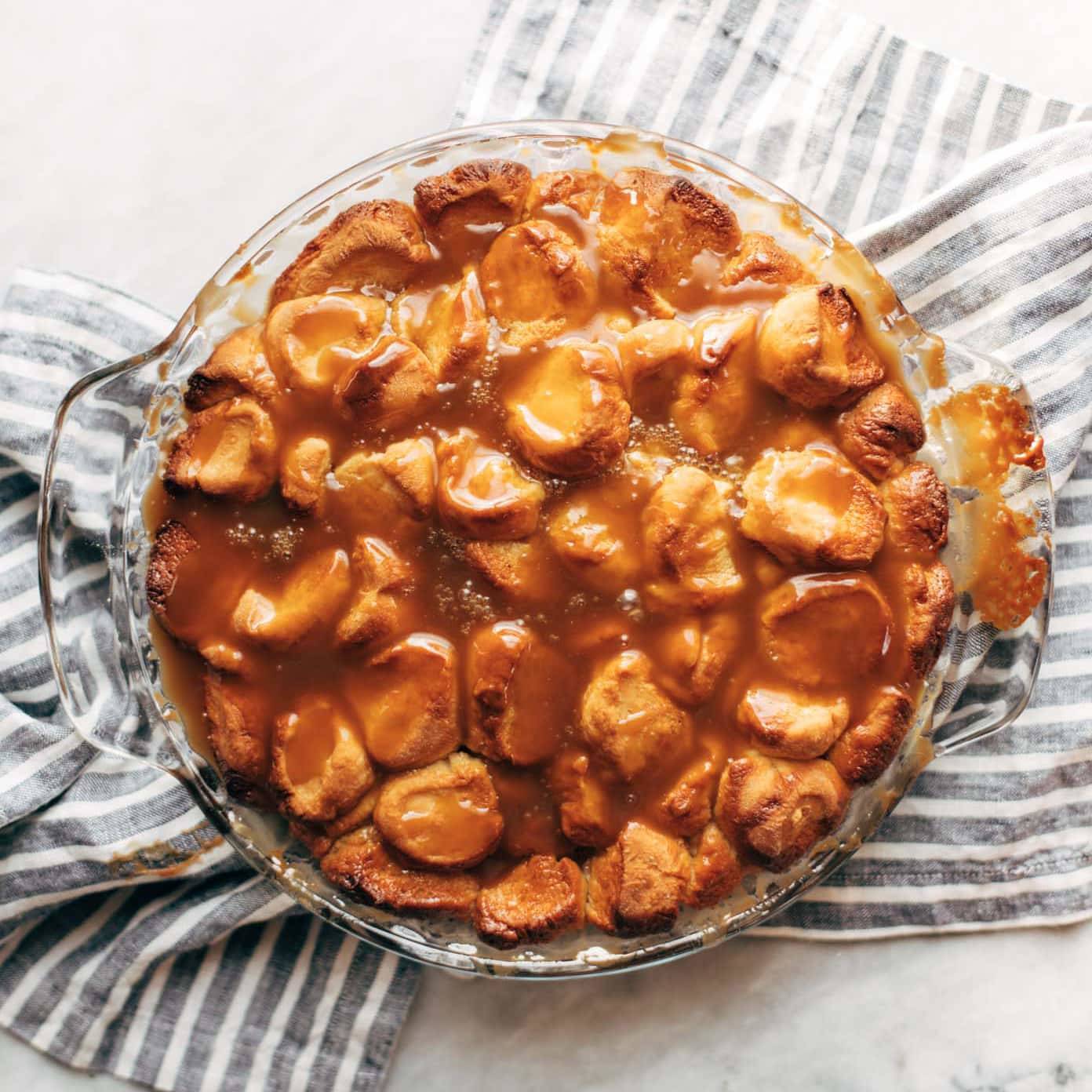 Monkey Bread in pan after baking.