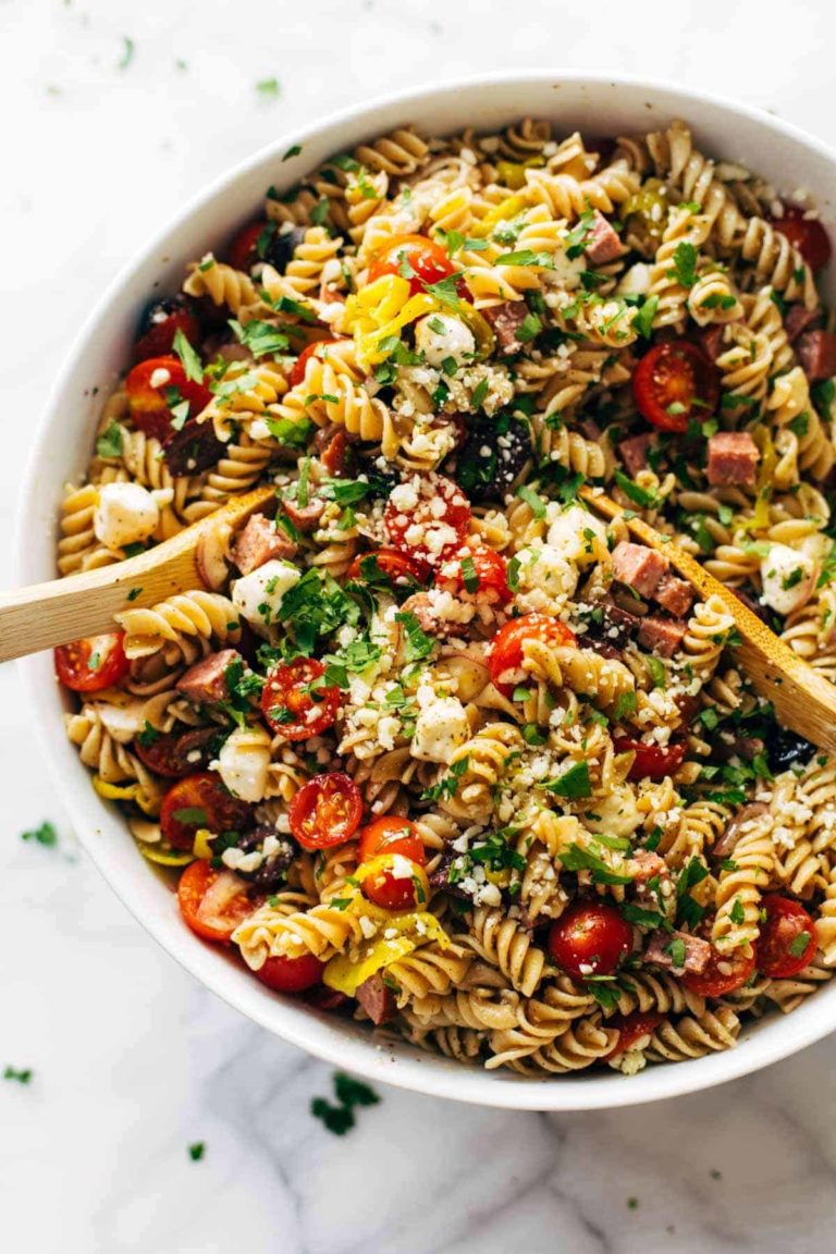 Pasta salad in serving bowl.